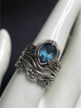 6778 OR PAZ Sterling silver 925 London blue topaz band ring size 8 6.6 grams